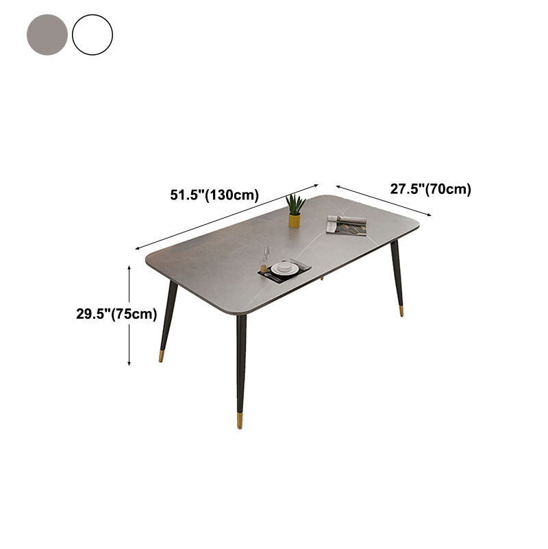 Light Luxury Rectangle Stone Top Dining Table Metal 4 Legs Dining Table