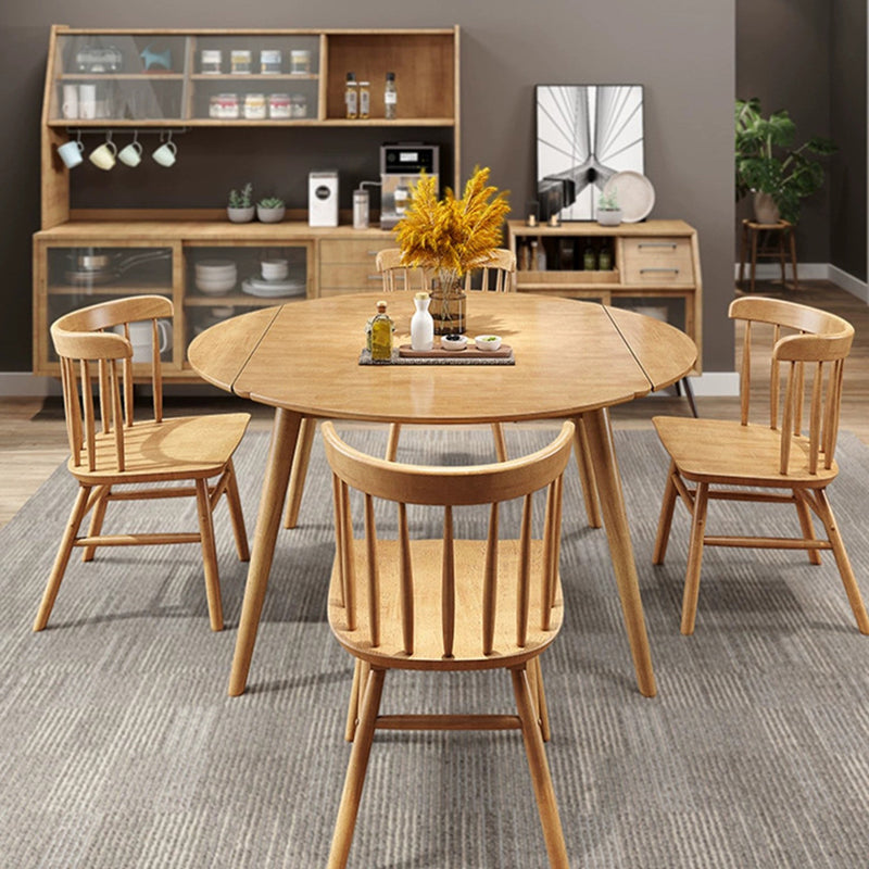 Drop-Leaf Dining Table Rubberwood Solid Wood Dining Table with 4 Legs