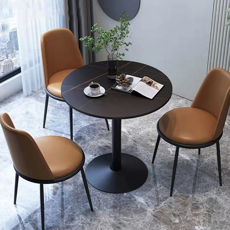 Round Sintered Stone Top Table Contemporary Metal Base Dining Table