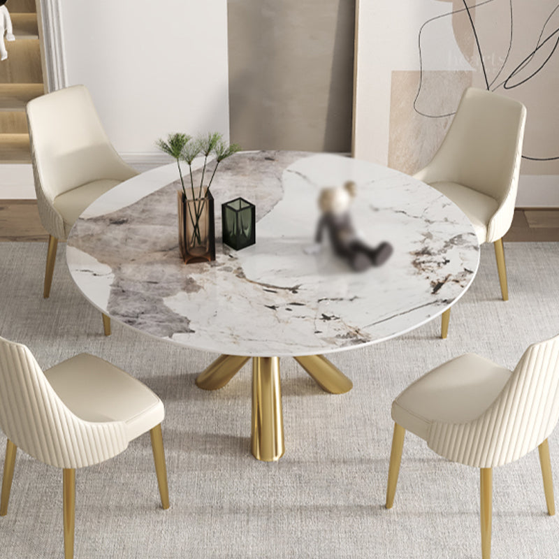 Sintered Stone Top Round Table Simplicity Gold Metal Base Dining Table