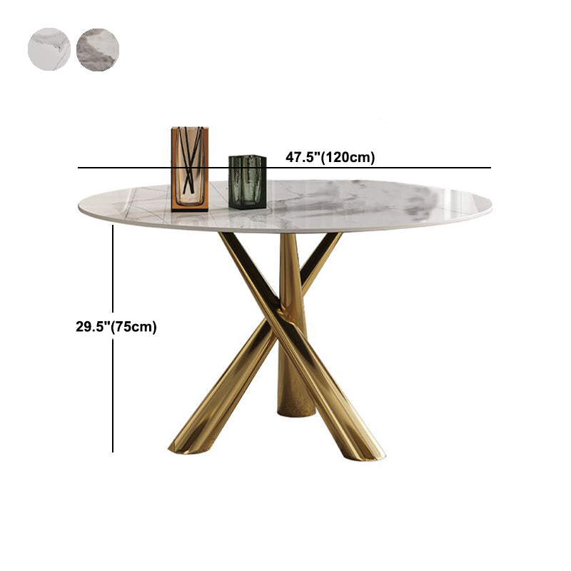 Sintered Stone Top Round Table Simplicity Gold Metal Base Dining Table