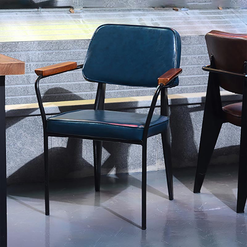 Industrial Open Back Dining Chair Upholstered Arm Chair with Black Legs