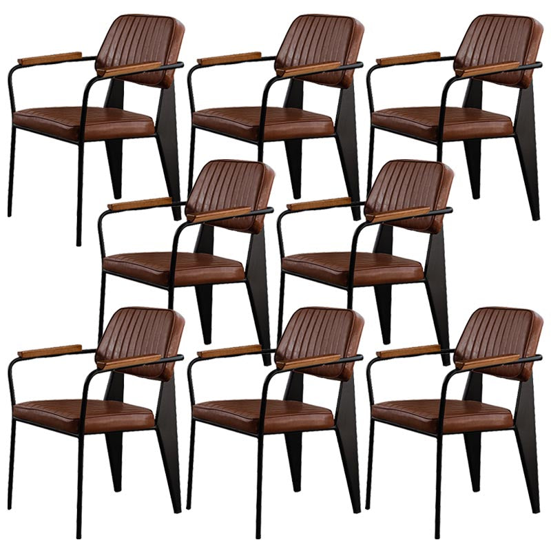Industrial Open Back Dining Chair Upholstered Arm Chair with Black Legs