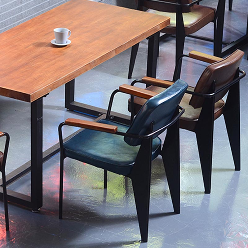 Industrial Open Back Dining Chair Upholstered Arm Chair with Black Legs