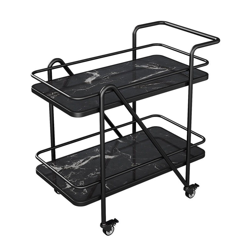 Rolling Modern Prep Table Stone Prep Table for Dining Room with Open Shelves