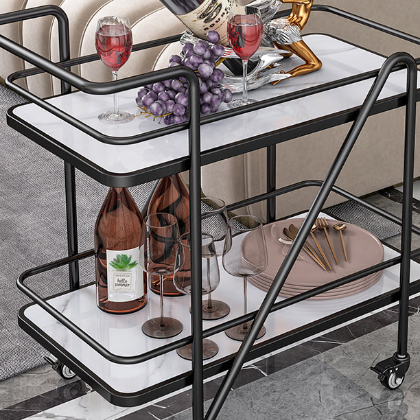 Rolling Modern Prep Table Stone Prep Table for Dining Room with Open Shelves