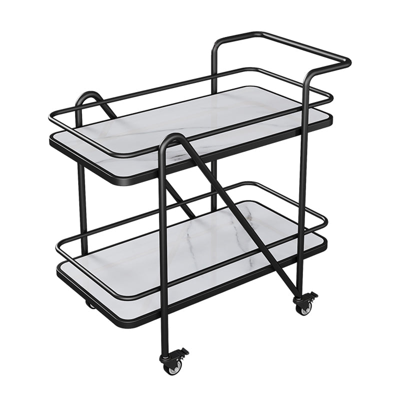 Rolling Modern Prep Table Stone Prep Table for Dining Room with Open Shelves