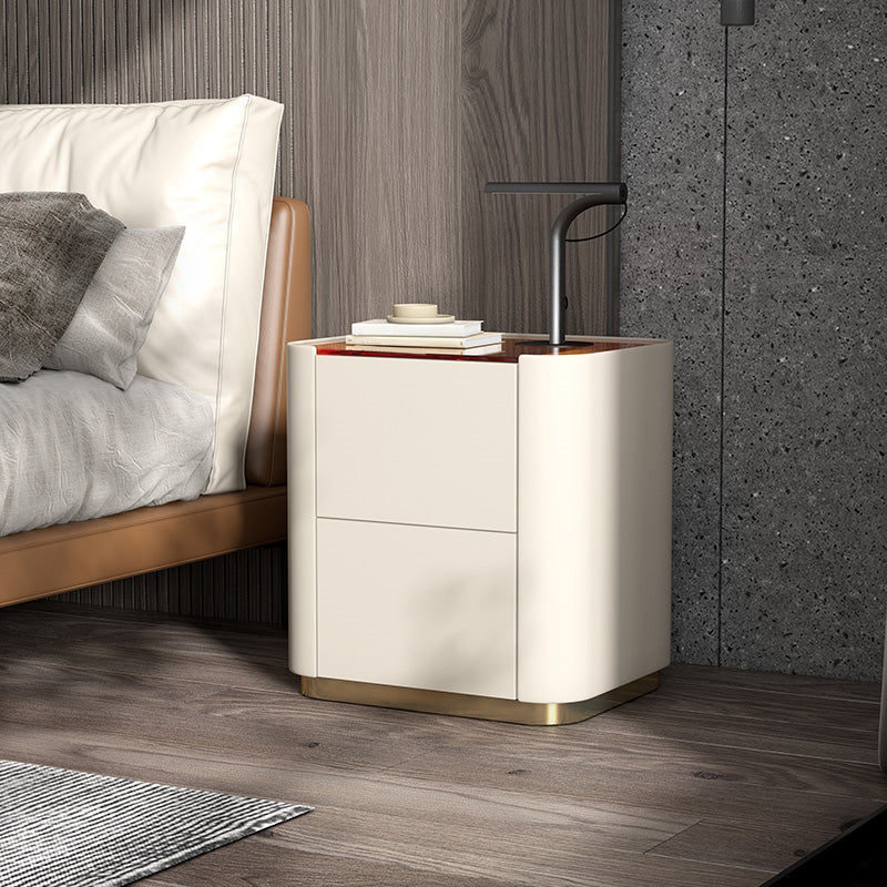 Wooden Nightstand with Tempered Glass 21.65" Tall 2 - Drawer Nightstand