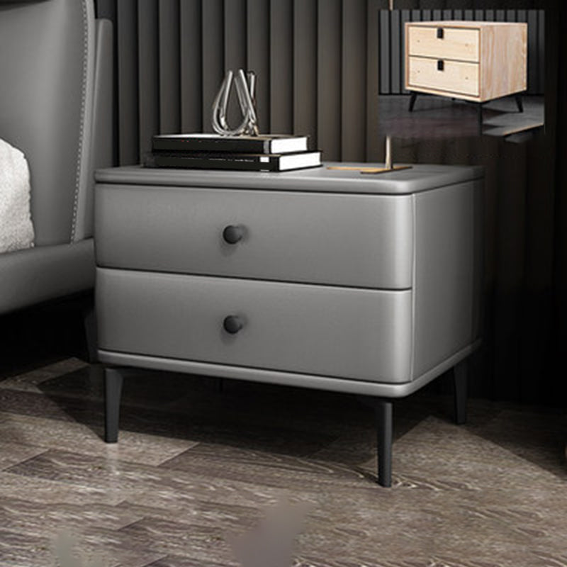Modern Stone Top Nightstand 2 - Drawer Nightstand with Gold/Black Legs