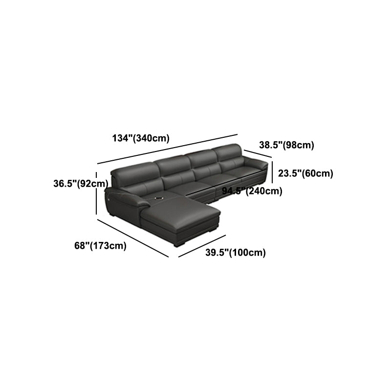 Leather Pillow Top Arm Sectional Sofa 36.22"High Cushion Back Sofa,Black