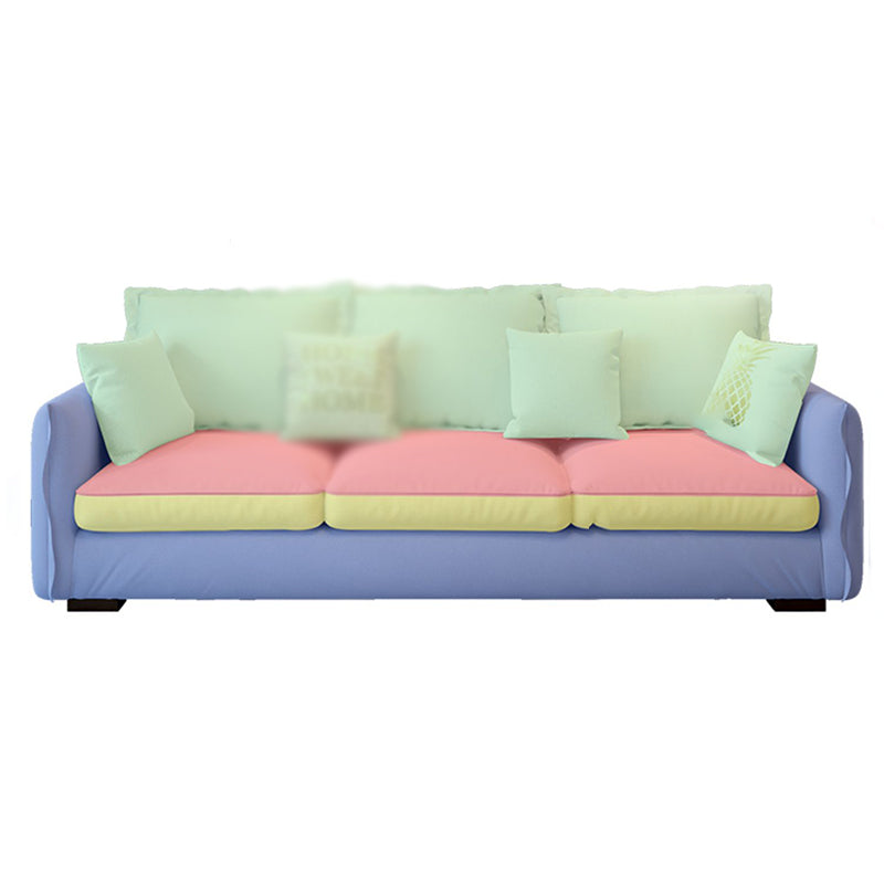 Faux Leather and Cotton Blend Settee Couch Square Arm Sofa Couch with Pillows