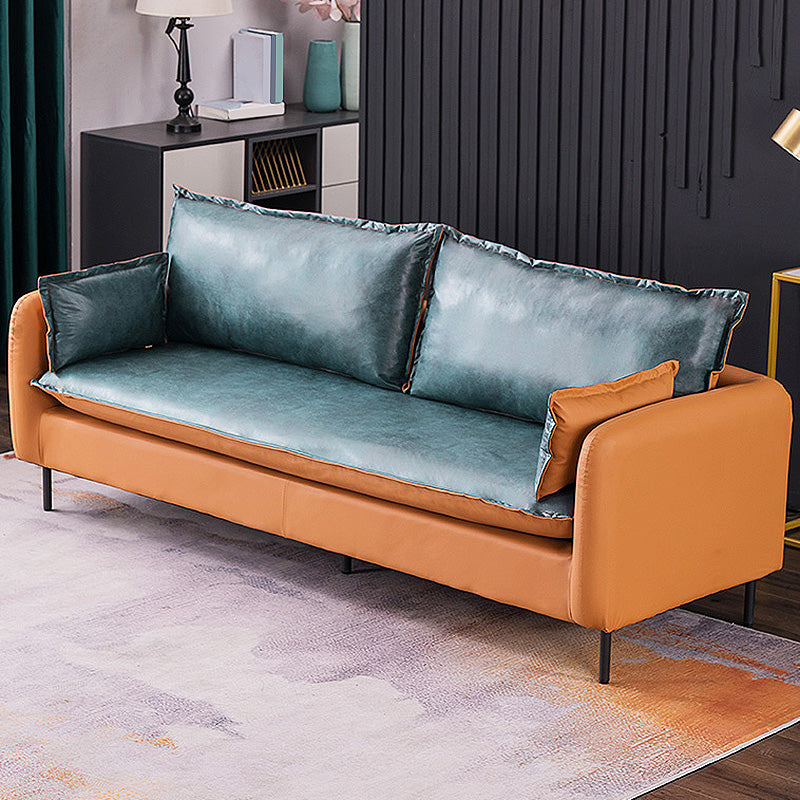 Standard Square Arm Sofa Set Contemporary Stain Resistant Sofa Couch with Pillows