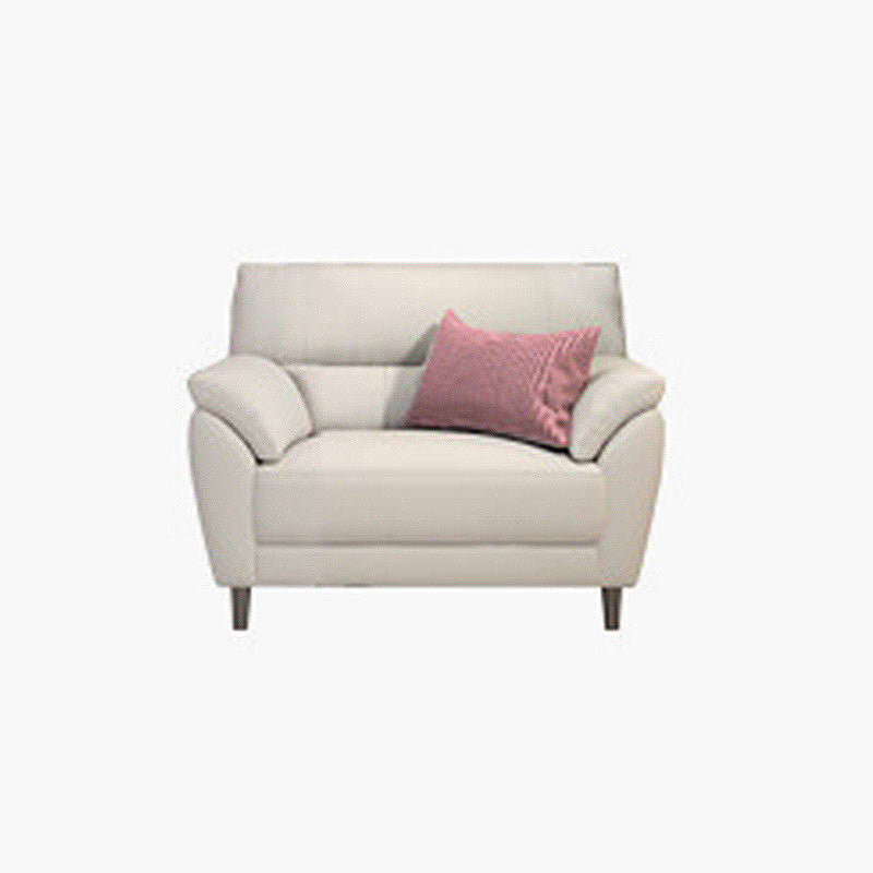 Contemporary Leather Pillow Top Arm Beige Sewn Pillow Back Sofa Couch