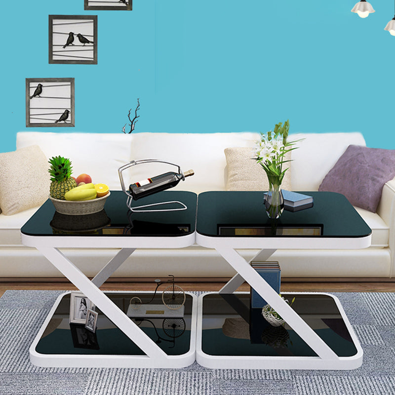 Black/White Glass Corner Table 19.69" High End Table with Storage