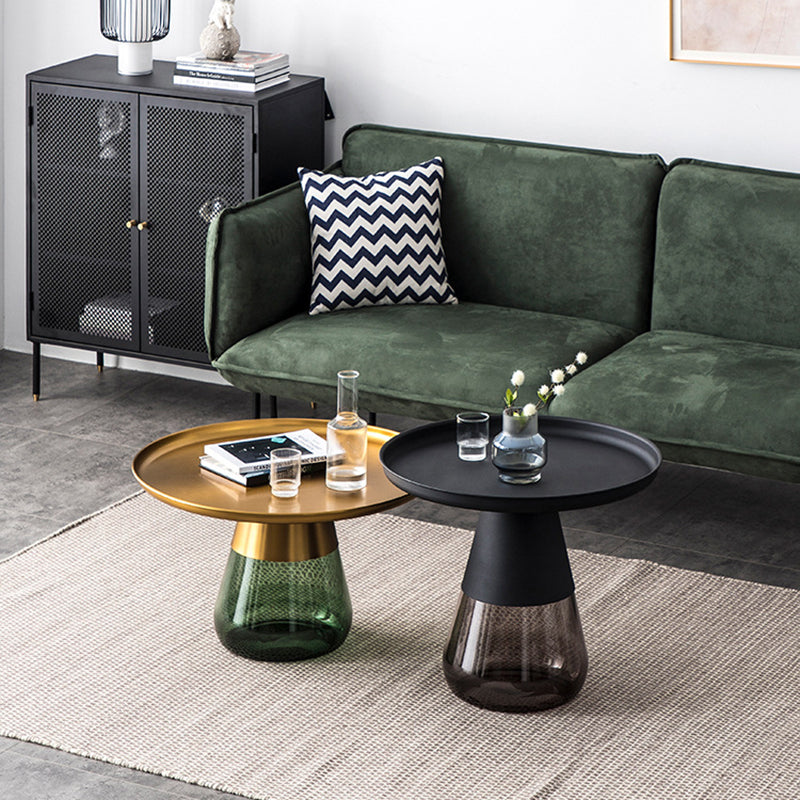 Modern Style Black/gold Metal Countertop Glass Base Grey/green Round Side Table