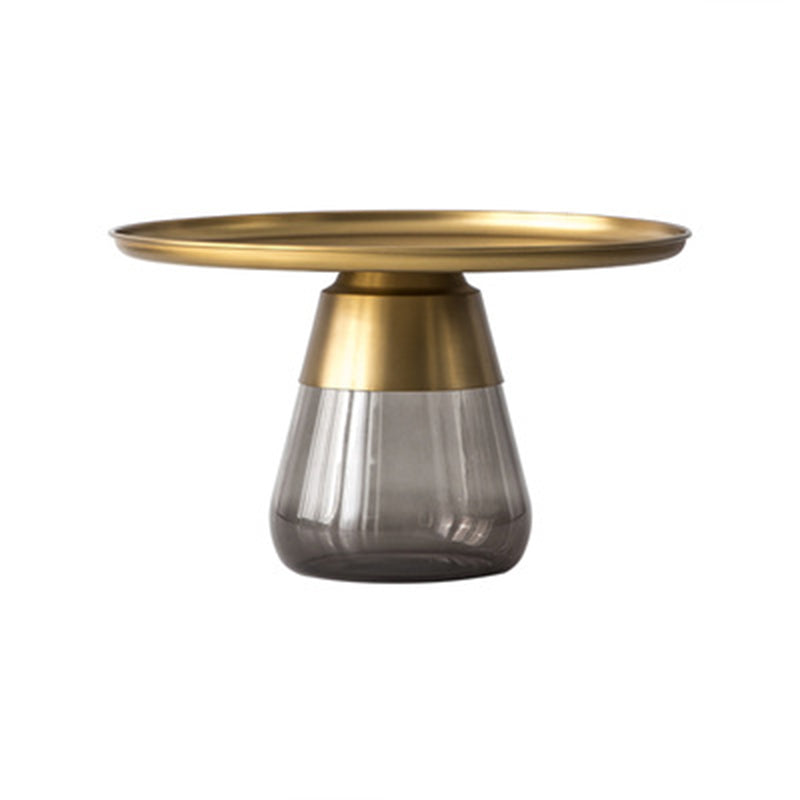 Modern Style Black/gold Metal Countertop Glass Base Grey/green Round Side Table