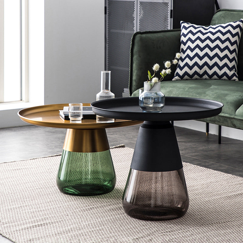 Modern Style Black/gold Metal Countertop Glass Base Grey/green Round Side Table