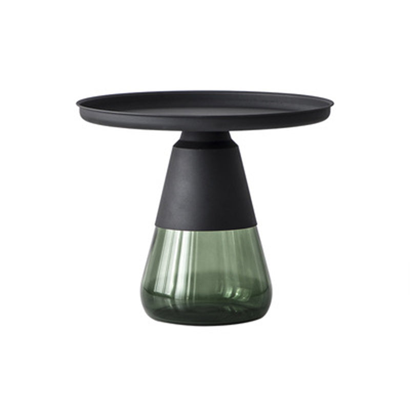 Modern Style Black/gold Metal Countertop Glass Base Grey/green Round Side Table