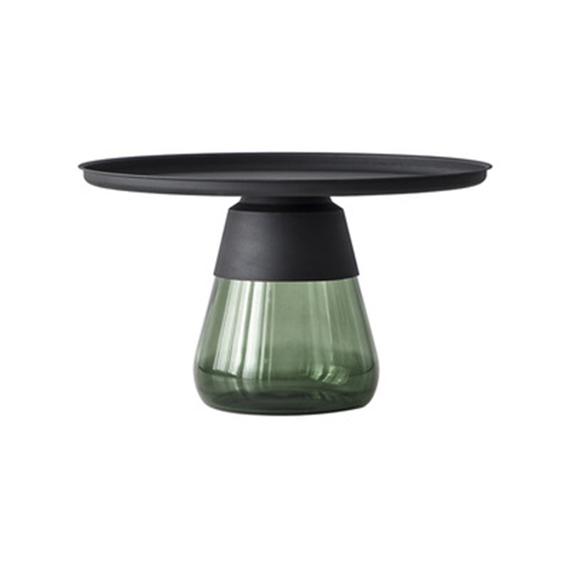 Modern Style Black/gold Metal Countertop Glass Base Grey/green Round Side Table