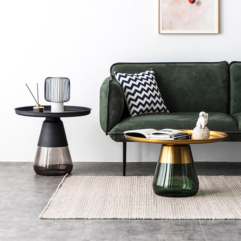 Modern Style Black/gold Metal Countertop Glass Base Grey/green Round Side Table