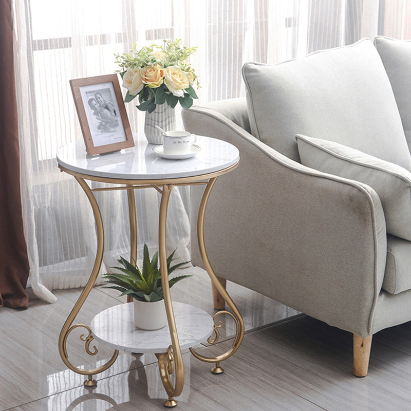 Glam Round Glossy Marble Top End Table Metal Curved Sofa Side End Table