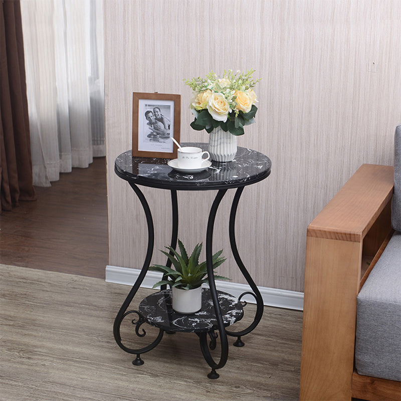 Glam Round Glossy Marble Top End Table Metal Curved Sofa Side End Table
