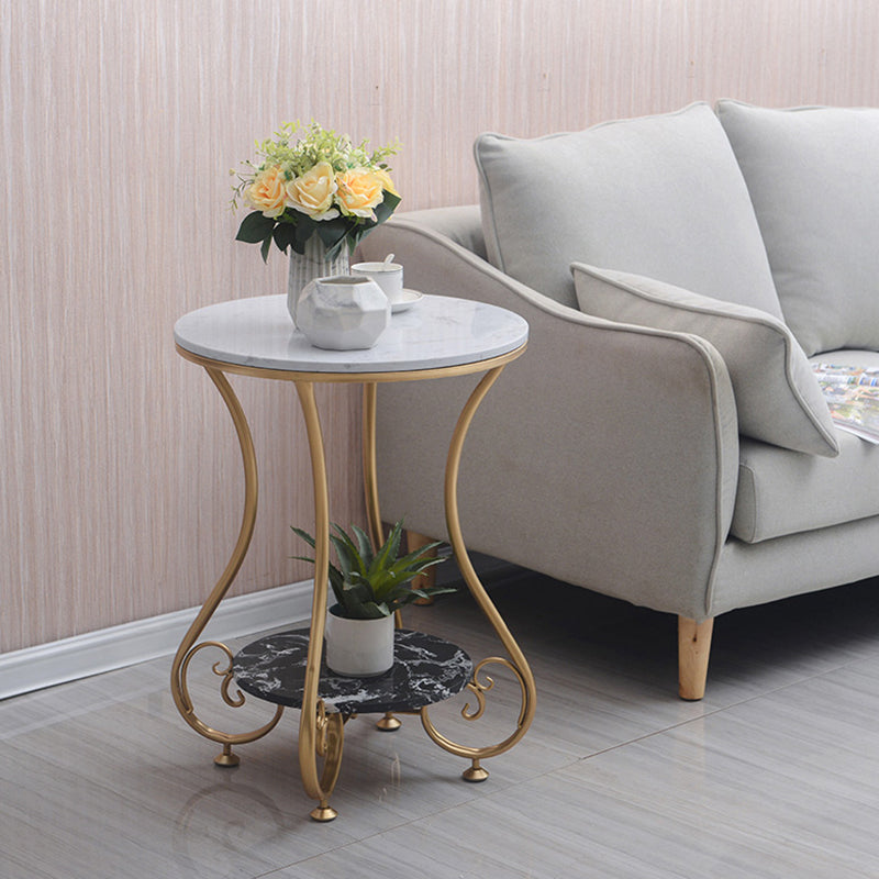 Glam Round Glossy Marble Top End Table Metal Curved Sofa Side End Table