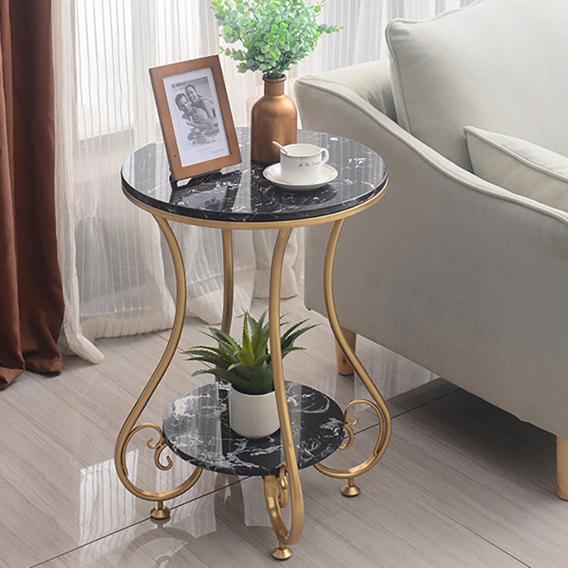 Glam Round Glossy Marble Top End Table Metal Curved Sofa Side End Table