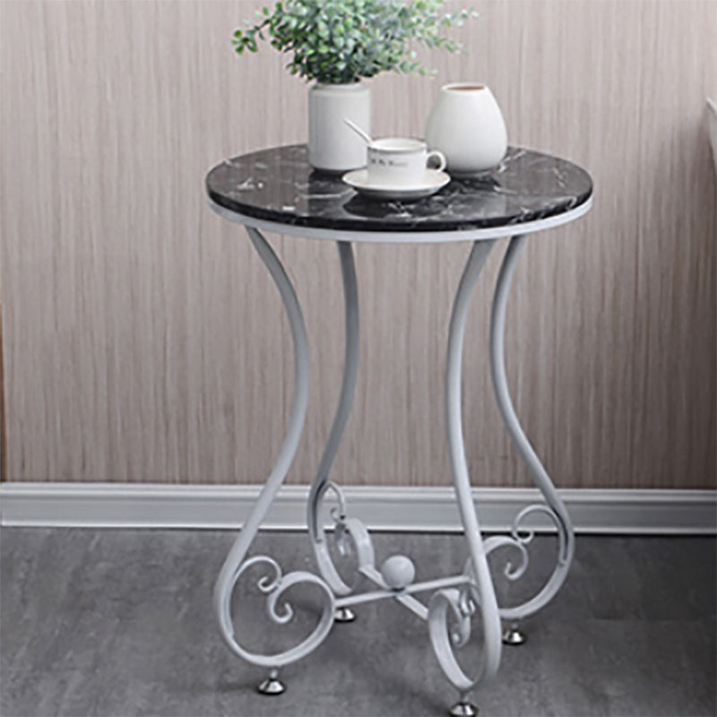 Glam Round Glossy Marble Top End Table Metal Curved Sofa Side End Table