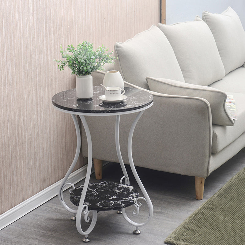 Glam Round Glossy Marble Top End Table Metal Curved Sofa Side End Table