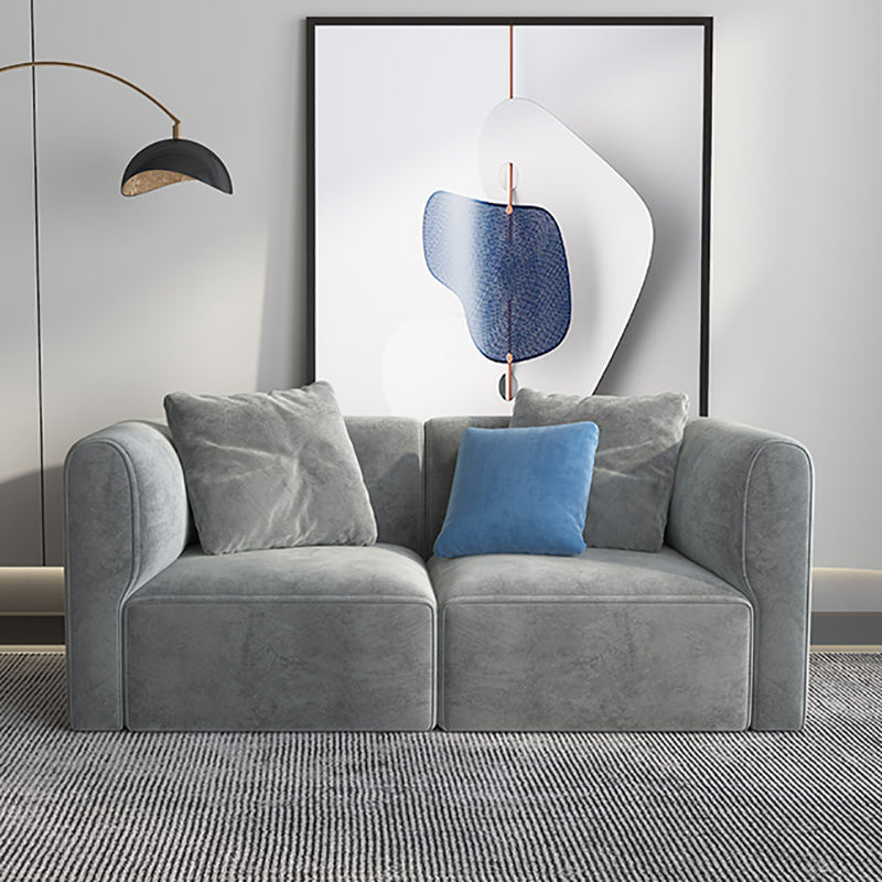 Scandinavian Light-grey Sofa Down Filled Couch with Recessed Arms and Cushions