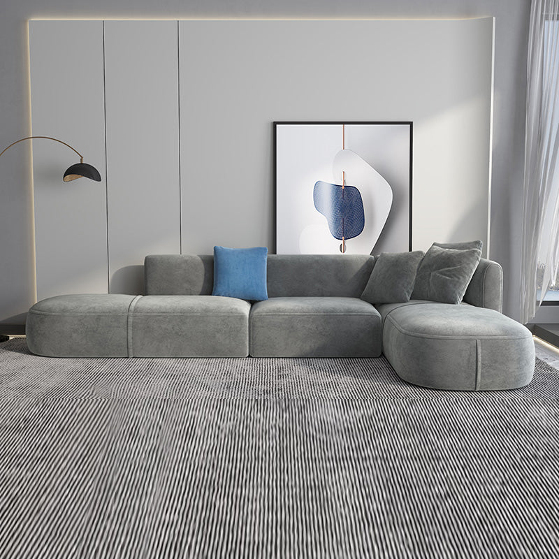 Scandinavian Light-grey Sofa Down Filled Couch with Recessed Arms and Cushions