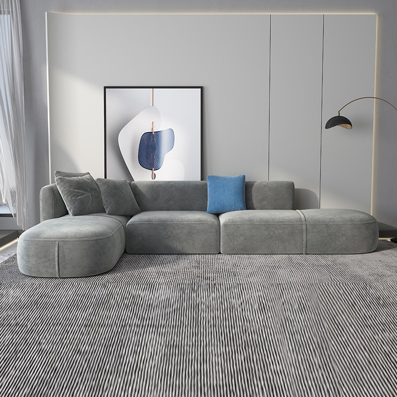 Scandinavian Light-grey Sofa Down Filled Couch with Recessed Arms and Cushions