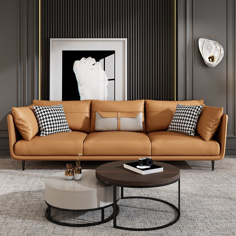 Modern Style with Back Armrest and Pillow Back with Foam Seat Filling Orange Sofa