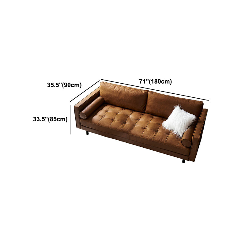 Brown Leather Settee Couch Square Arm Standard Bench Seating