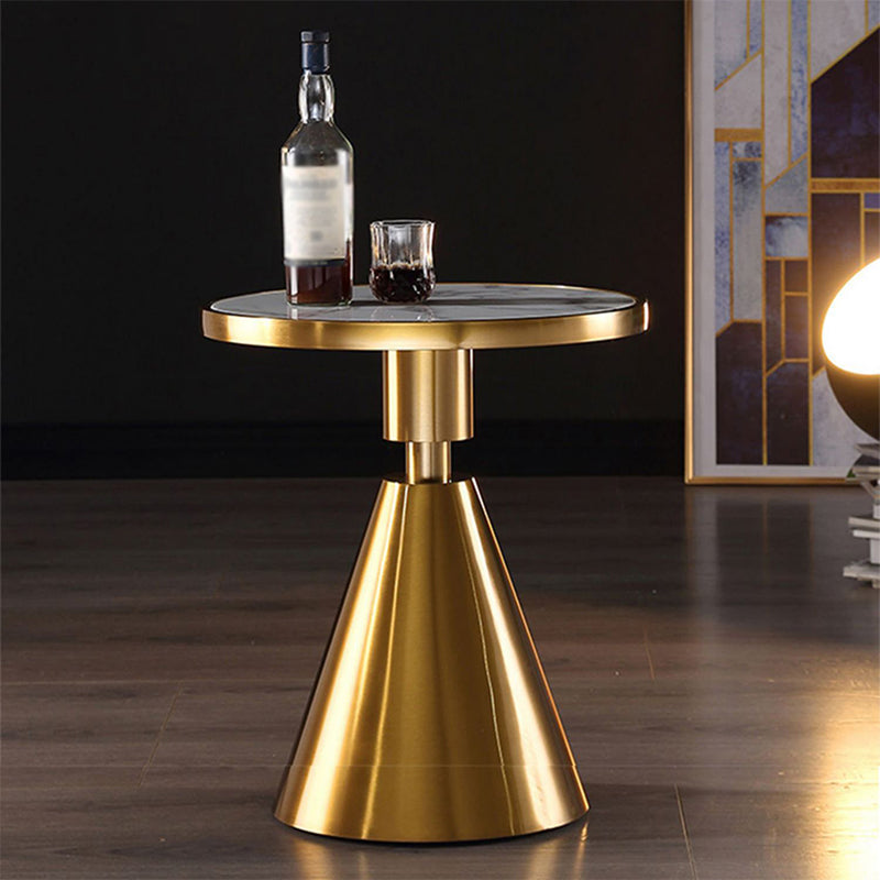 21.6" Tall Pedestal End Table, Glossy Marble Top Round End Table
