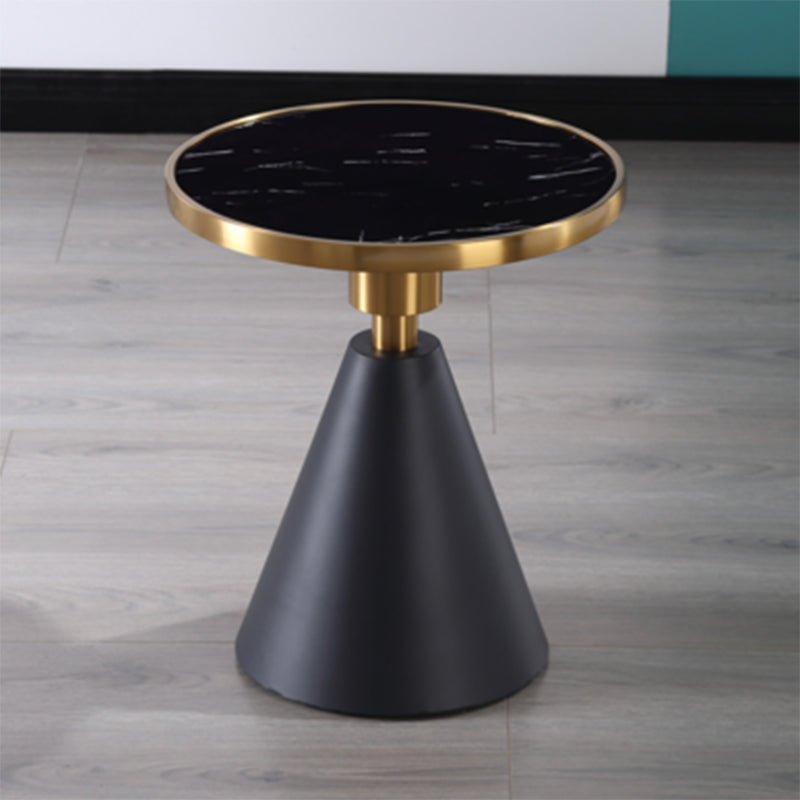 21.6" Tall Pedestal End Table, Glossy Marble Top Round End Table