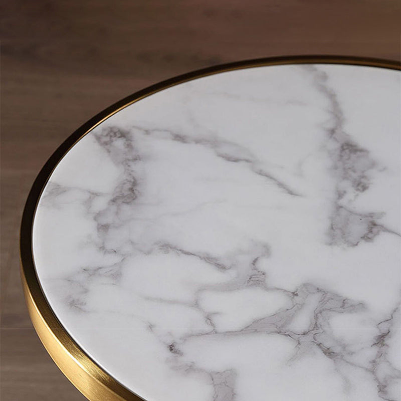 21.6" Tall Pedestal End Table, Glossy Marble Top Round End Table