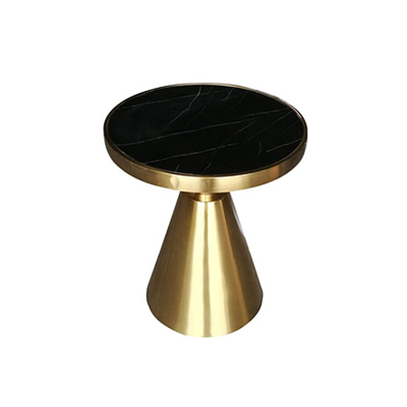 21.6" Tall Pedestal End Table, Glossy Marble Top Round End Table