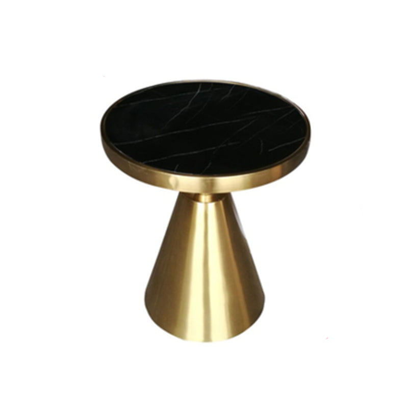 21.6" Tall Pedestal End Table, Glossy Marble Top Round End Table
