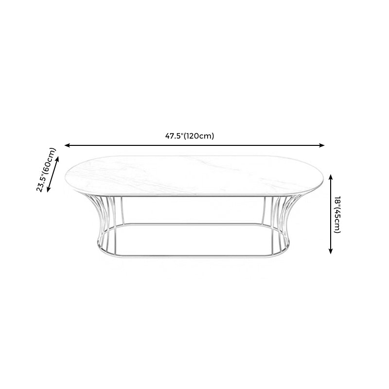 Frame Base Coffee Table Modernism Elliptical Stone Cocktail Table