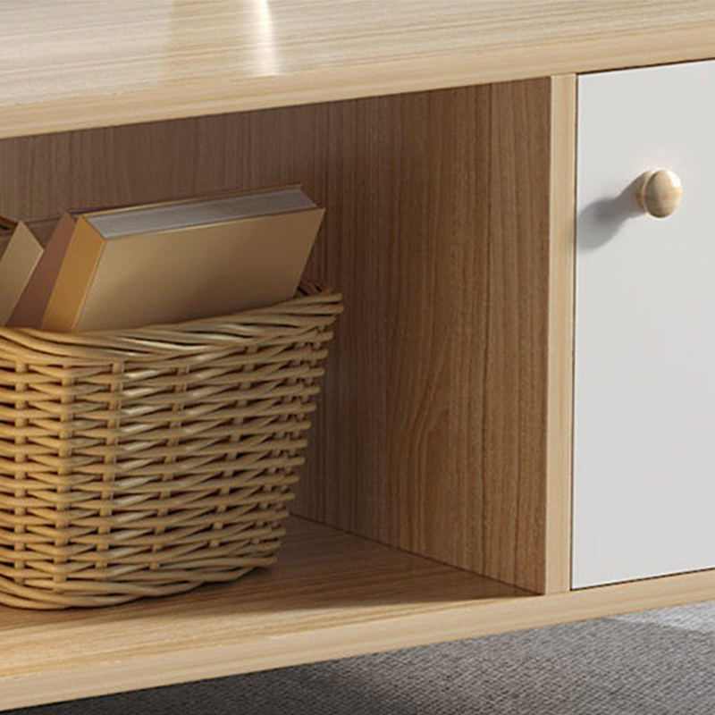 Rectangular Wooden Coffee Table 1 Single Cocktail Table with Storage Drawers