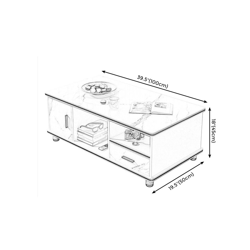 Rectangular Wooden Coffee Table 1 Single Cocktail Table with Storage Drawers