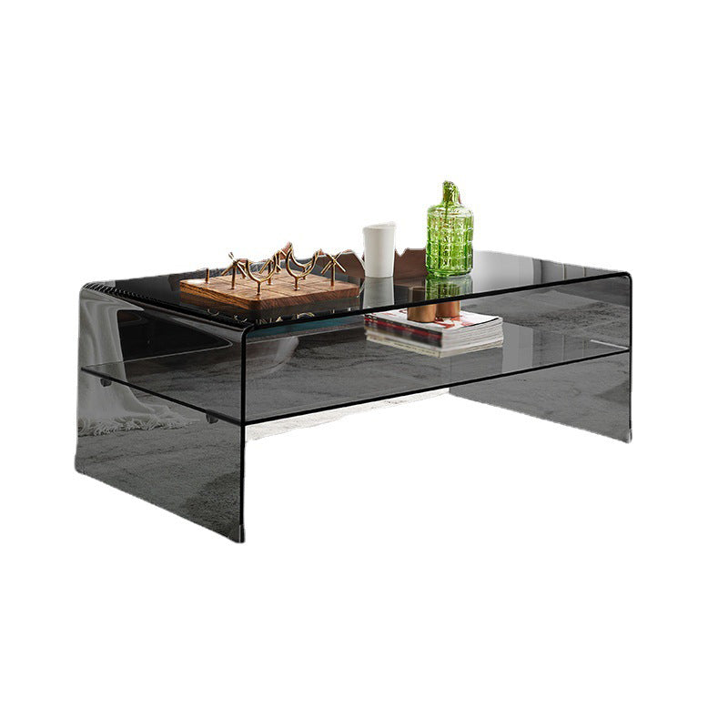 Modern Style Black/transparent Rectangular Coffee Table with Tempered Glass Top