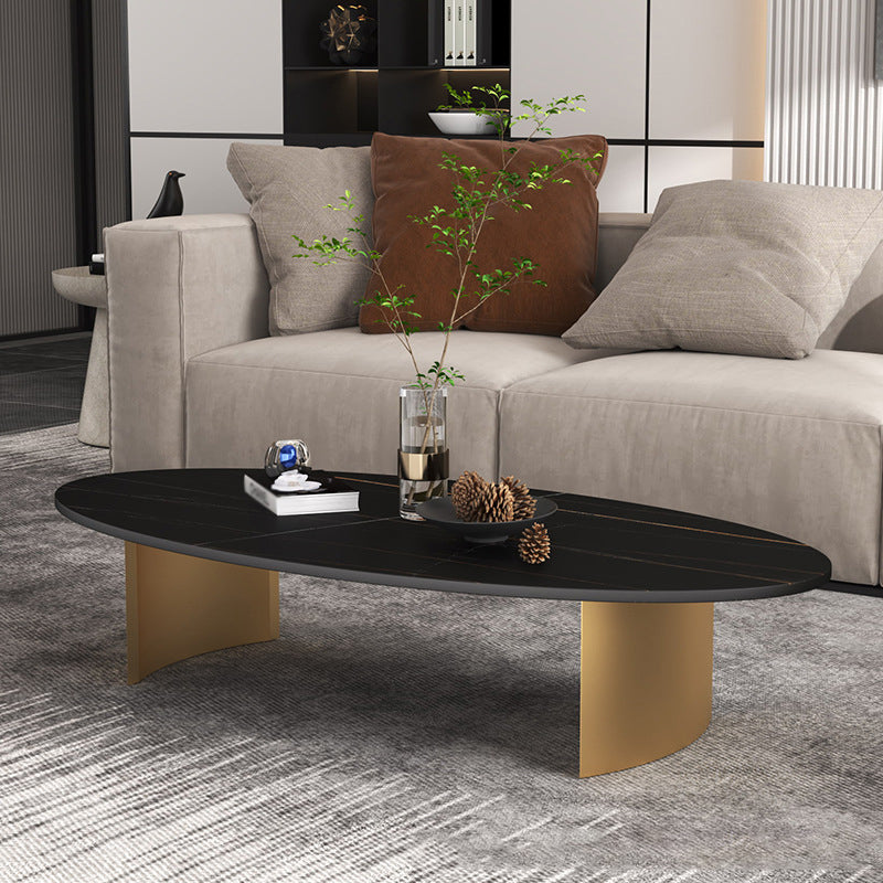 Modern Style Black Gold/white/grey Oval Coffee Table with Rock Board