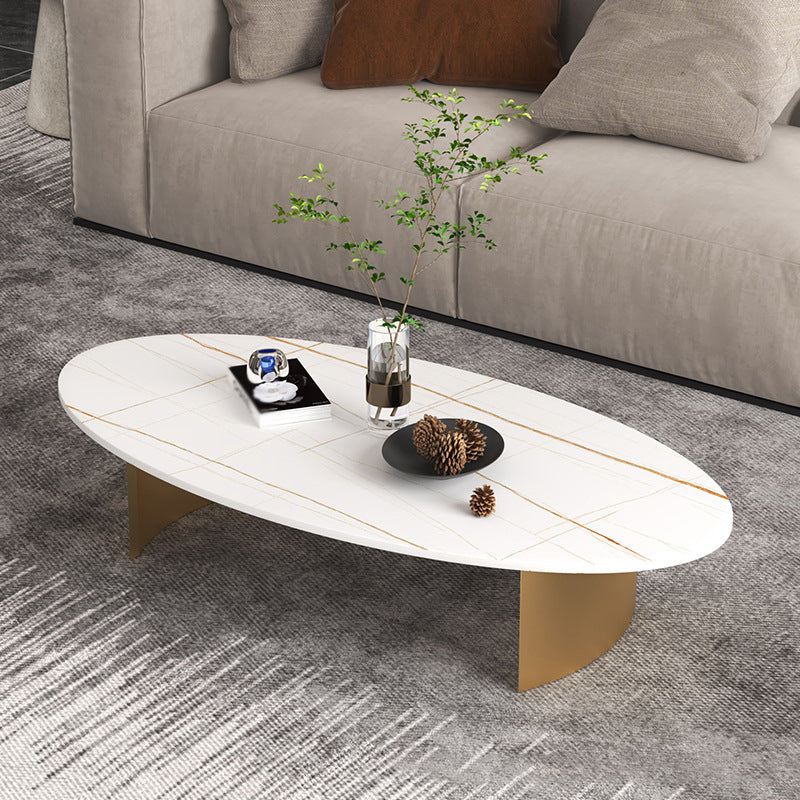 Modern Style Black Gold/white/grey Oval Coffee Table with Rock Board