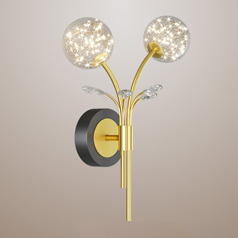 Modern Style Spherical Shape Wall Sconce Glass 2 Light Sconces for Bedroom