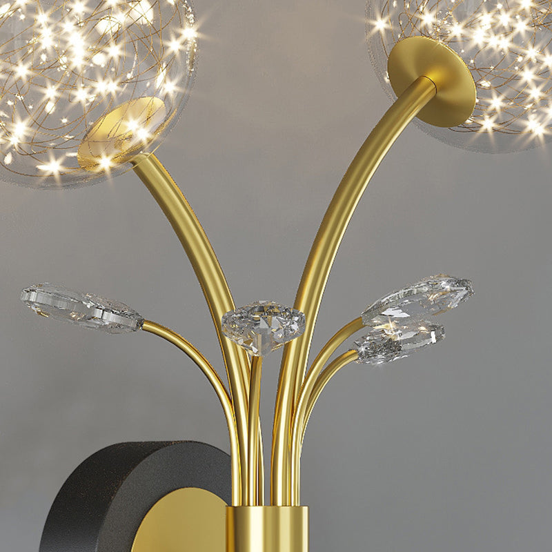 Modern Style Spherical Shape Wall Sconce Glass 2 Light Sconces for Bedroom