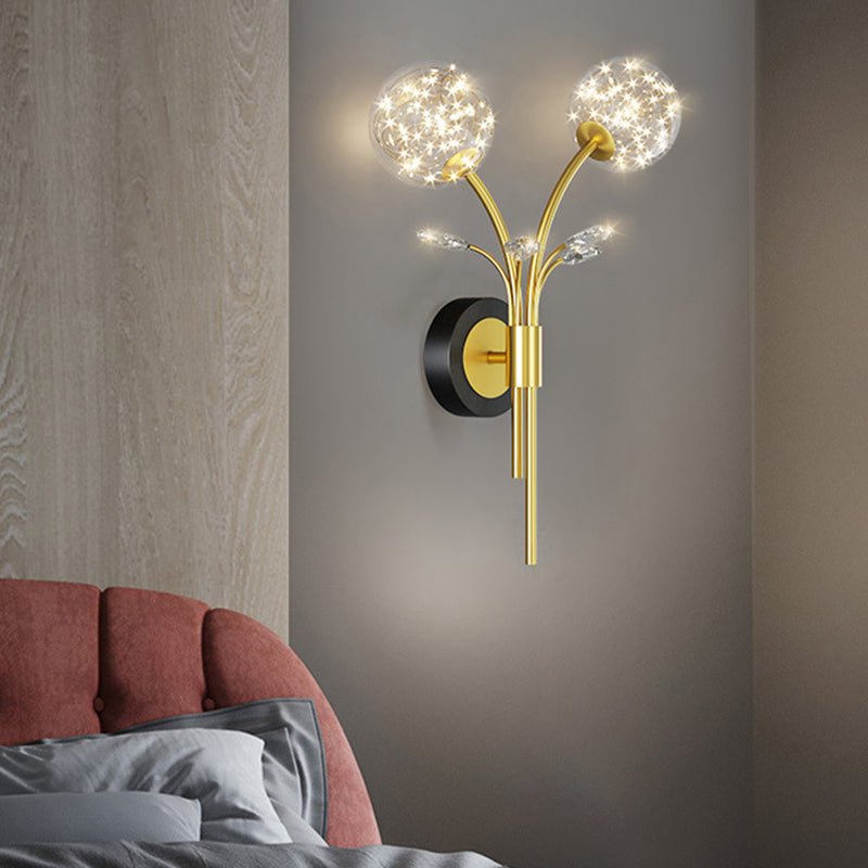 Modern Style Spherical Shape Wall Sconce Glass 2 Light Sconces for Bedroom