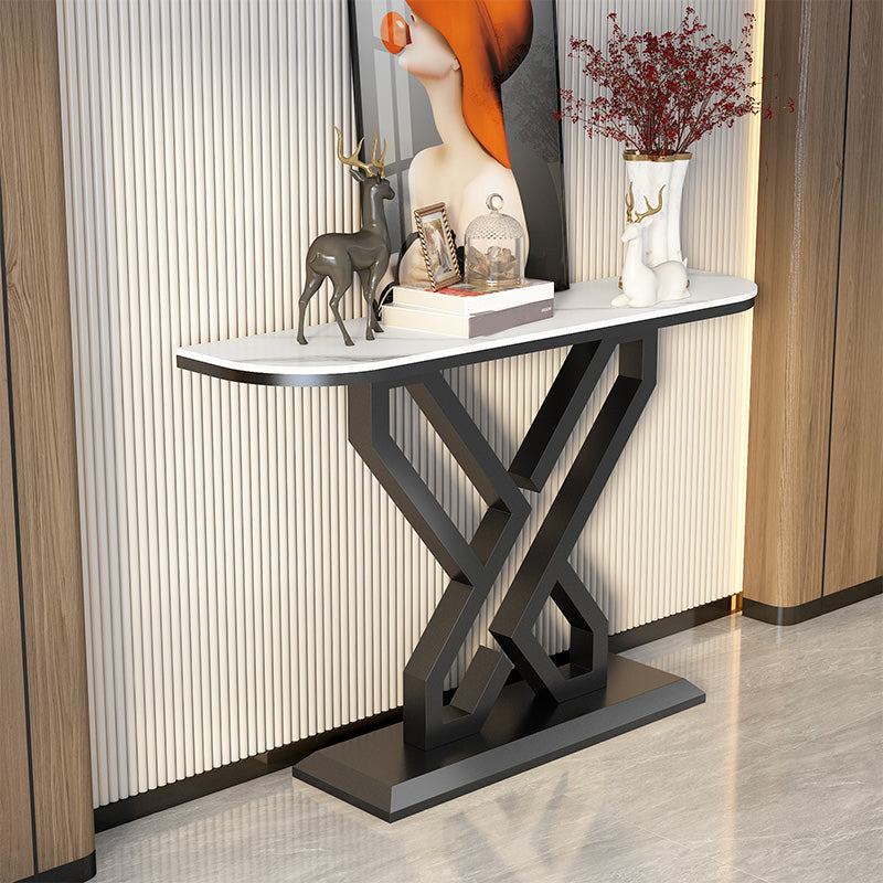 Stone Top Accent Table with Pedestal Base Console Table 31.5"